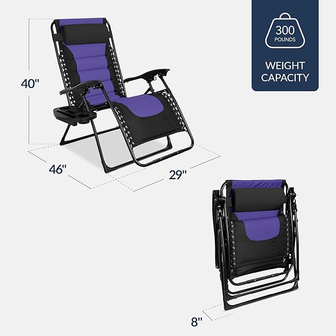 Best Choice Products Oversized Padded Zero Gravity Chair, Folding Outdoor Patio Recliner - Photo 3