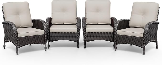 Joyside Wicker Patio Chairs, 4 Piece Rattan Outdoor Furniture with Thickened Cushions, High Back, Deep Seating - Photo 8
