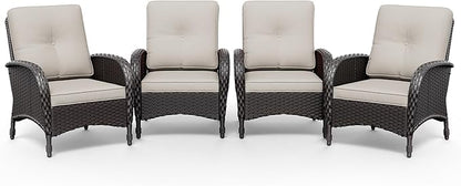 Joyside Wicker Patio Chairs, 4 Piece Rattan Outdoor Furniture with Thickened Cushions, High Back, Deep Seating, Wide Armrest, Outdoor Chairs for Porch, Deck