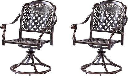 Outdoor Dining Chair Cast Aluminum Patio Chairs Set of 2 All-Weather Patio Dining Chair with Adjustable Feet for Backyard Garden (Slanted Grid Swivel Chair)