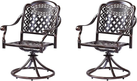Outdoor Dining Chair Cast Aluminum Patio Chairs Set of 2 All-Weather Patio Dining Chair with Adjustable Feet for Backyard Garden (Slanted Grid Swivel Chair)