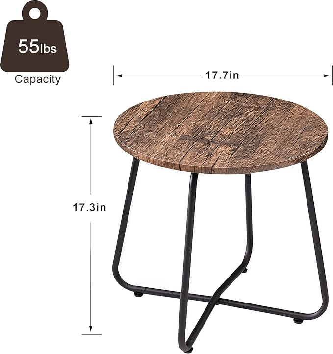 VECELO 17.7 inch Small Round Outdoor Side Table, Patio End Table - Photo 3
