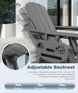 Adjustable Adirondack Chair with Retractable Ottoman Set of 2, HDPE Folding Adirondack Chair with Cup Holder - Photo 5