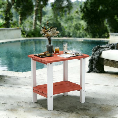 OTSUN Adirondack Outdoor Side Table, 16" HDPE Patio Side Table with Shelf, Weather Resistant Easy Maintenance for Backyard Pool Porch Garden & Lawn