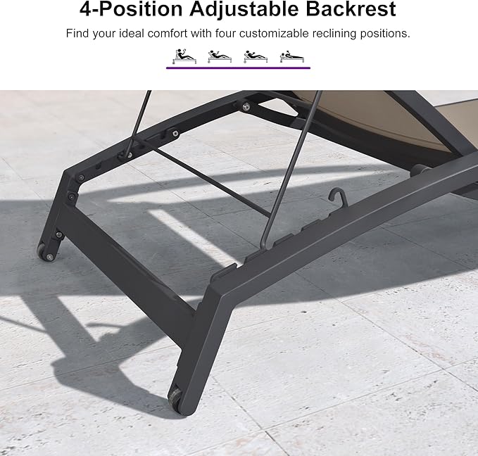 PURPLE LEAF Patio Lounge Chair with Canopy Shade Outdoor Chaise Lounge Chair Set of 2 for Lawn Poolside Backyard Sunbathing Tanning Chairs with Arm Brown