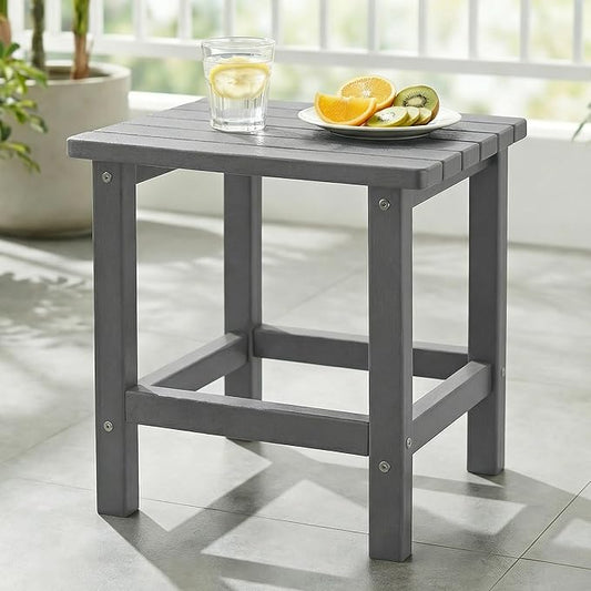 PASAMIC Adirondack Square Outdoor Side Table, HDPE Small Outdoor Table, Patio End Table for Patio, Pool, Backyard, Weather-Resistant (Grey)