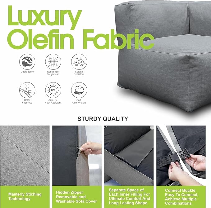 Dineli Modern Arm-Rest Chair Coner Chair Outdoor Furniture Comfy Patio Couch Sofa Outdoor Bean Bag Chair Creating a Unique Patio Garden Modular Contemporary Sofa Lazy Sofa for Outside - Dark Gray | Dark Gray, Comfy Patio Couch, Modular, Contemporary, L...