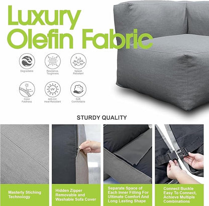 Dineli Modern Arm-Rest Chair Coner Chair Outdoor Furniture Comfy Patio Couch Sofa Outdoor Bean Bag Chair Creating a Unique Patio Garden Modular Contemporary Sofa Lazy Sofa for Outside - Dark Gray | Dark Gray, Comfy Patio Couch, Modular, Contemporary, L...