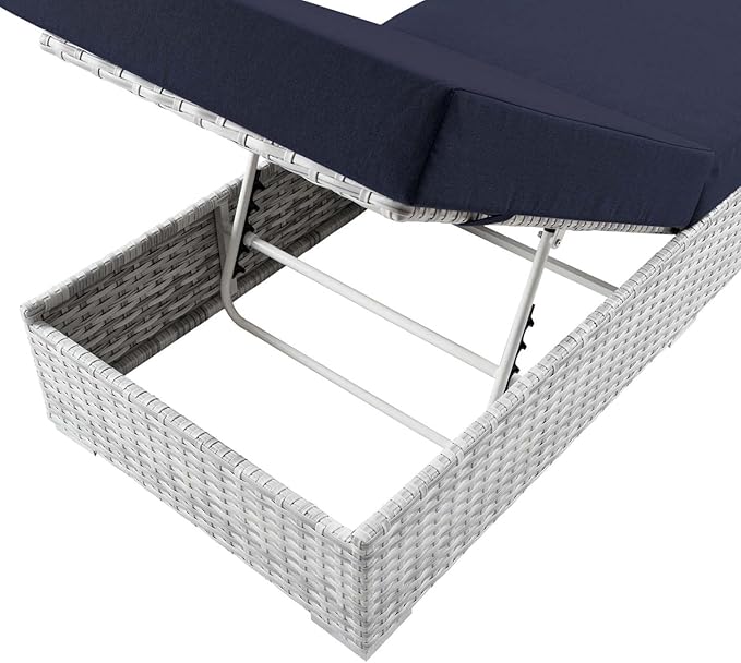 Modway Convene Wicker Rattan Outdoor Patio Chaise Lounge Chair in Light Gray Navy