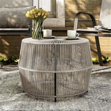 Round Outdoor Coffee Table, PE Wicker and Metal Frame, Weatherproof Gray Finish, 21.7 in Diameter - Photo 6