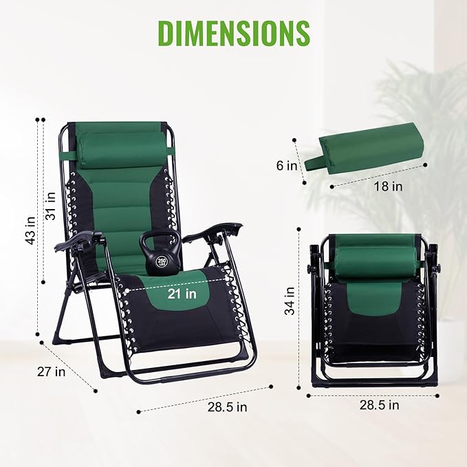 Backyard Expressions Deluxe XL Padded Recliner Zero Gravity Chair – Ergonomic Anti-Gravity Lounger with Folding Design - Photo 2