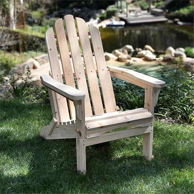 Pemberly Row Traditional Cedar Wood Folding Adirondack Chair, Beige Finish, 37"H x 28"W x 29.5"D, Ergonomic Design, Indoor or Outdoor Patio, Porch, Backyard, Low-Maintenance Moisture-Resistant Wood