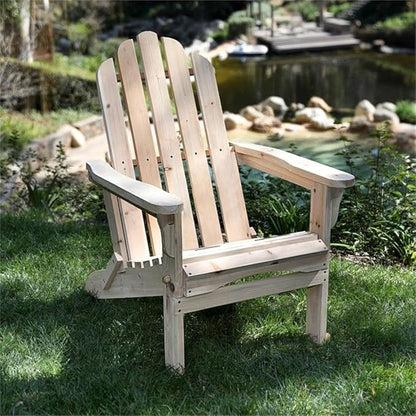 Pemberly Row Traditional Cedar Wood Folding Adirondack Chair, Beige Finish, 37"H x 28"W x 29.5"D, Ergonomic Design, Indoor or Outdoor Patio, Porch, Backyard, Low-Maintenance Moisture-Resistant Wood