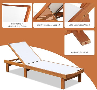 COSTWAY 2PC Patio Lounge Chair Chaise Solid Wood Back Adjustable Recliner Deck Furniture