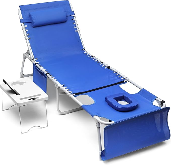 3-in-1 Sun Tanning Chair with Face Holes, Breathable Chaise Lounge Chair Outdoor, 5-Position Recliner, Lay Flat - Photo 1