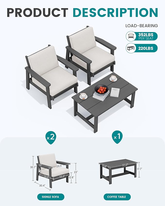 SERWALL HDPE Outdoor Couch, Grey Frame and Khaki Cushion - Photo 2