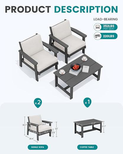 SERWALL HDPE Outdoor Couch, Grey Frame and Khaki Cushion