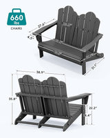 SERWALL Adirondack Bench, HDPE All-Weather Adirondack Loveseat, Outdoor Adirondack Chair for 2, Grey - Photo 3