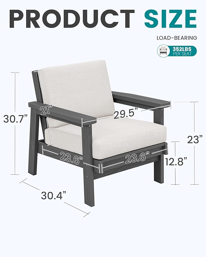 SERWALL HDPE Outdoor Couch Set of 2, All-Weather Wood-Like Patio Furniture Set, Outdoor Sofa Chairs with Khaki Cushions