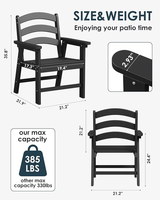 Patio Dining Chair Set of 2, HDPE Outdoor Chairs with 385 lbs Weight Capacity, All Weather Fire Pit Chair for Porch, Pool, Deck, Backyard, Garden - Black