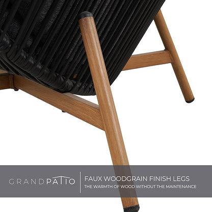 Grand patio Outdoor Egg Chair PE Wicker Wood Grain Finish Comfortable Conversation Chair with Olefin Cushion Oversized Lounger Chair with Stand for Porch, Backyard, Living Room - Dark Grey