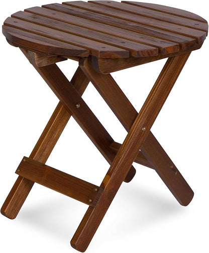 Shine Company Round Wooden Folding Solid Wood Side Table, Outdoor Adirondack Small Patio Table, Oak
