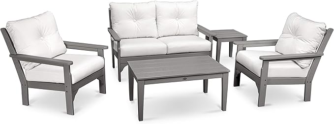 POLYWOOD® Vineyard 5-Piece Deep Seating Set in Slate Grey/Natural