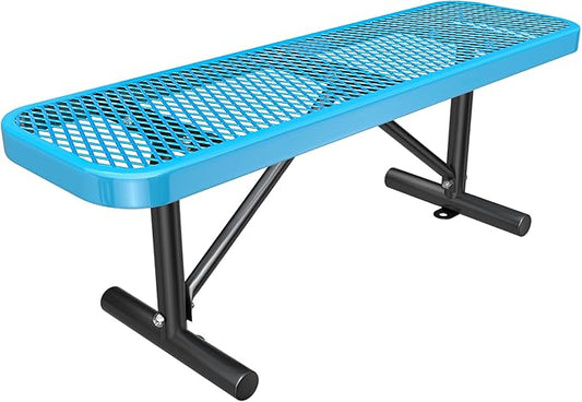 Heavy Duty Outdoor Metal Garden Park Bench, Steel Picnic Bench, Metal Mesh Outdoor Bench Porch Chair for Garden, Lawn, Patio, Porch, Park, Yard, Patio (Blue, 4FT)