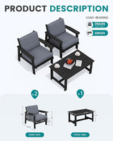 SERWALL HDPE Outdoor Couch, Black Frame and Grey Cushion - Photo 2
