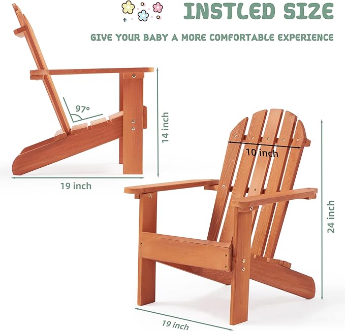Wooden Kid's Adirondack Chair for Indoor and Outdoor, Natural Cedar Patio Lounge Chiar for Kids