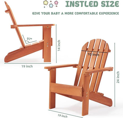 Wooden Kid's Adirondack Chair for Indoor and Outdoor, Natural Cedar Patio Lounge Chiar for Kids