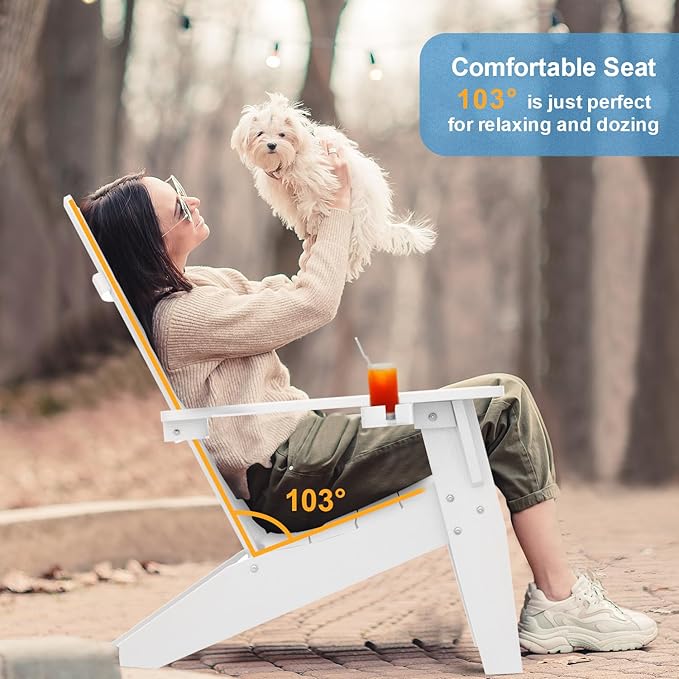 MXIMU Modern Adirondack Chairs Set of 2 Weather Resistant with Cup Holder Oversize Plastic Fire Pit Chairs Adorondic - Photo 3