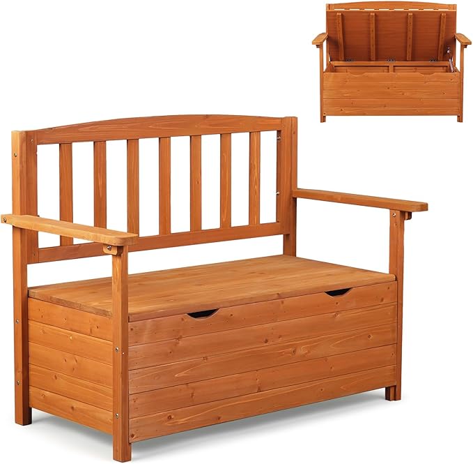 VINGLI Outdoor Storage Bench, Large Wood Deck Box with Seating, Weatherproof Outdoor Bench with Storage Loveseat - Photo 1