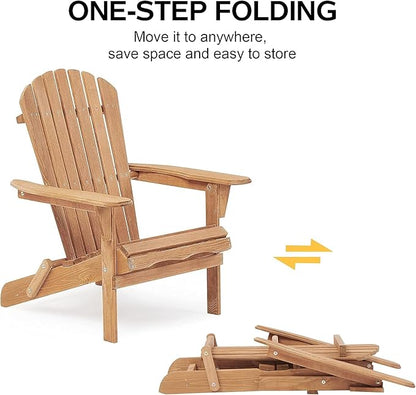 Folding Adirondack Chair Set of 2, Weather Resistant Folding Patio Lawn Chair for Outside Deck Garden Backyardf Balcony, Weather Wood, Wooden Fire Pit Chair, Brown