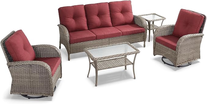 5 Pieces Wicker Patio Furniture Set-Outdoor Swivel Rocker Patio Chairs Patio Sofa Set with Tempered Glass Top Outdoor - Photo 3