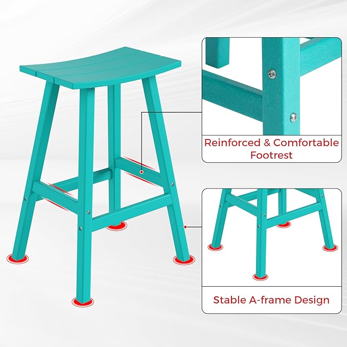 Costaelm All-Weather Bar Stools Set of 3, 29" Height Outdoor Bar Stools, Adirondack Poly Patio Bar Stool for Patio, Deck, Kitchen Counter and Garden, Turquoise