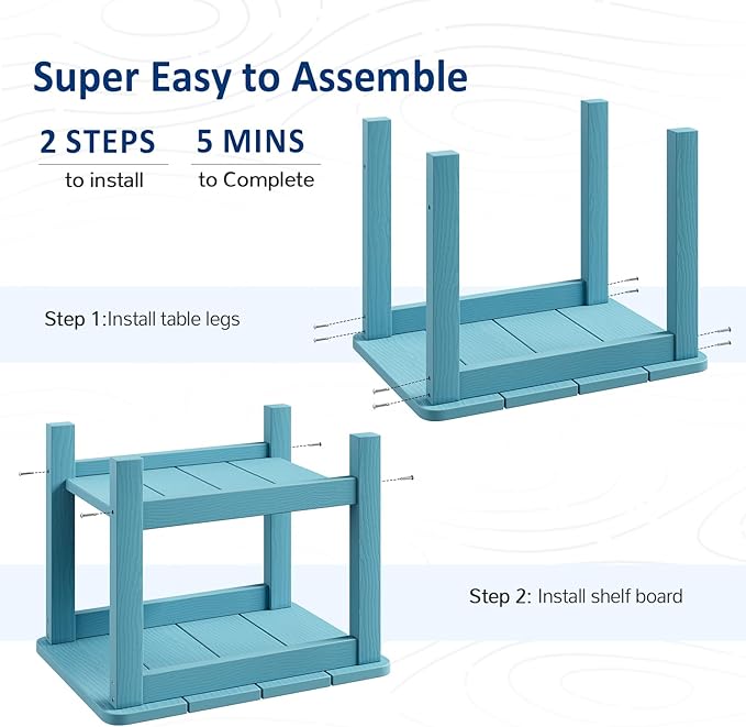 18" Outdoor Side Table, 2-Tier Patio Side Table, Weather Resistant, Easy Assembled, HIPS Adirondack Side Table for Backyard, Pool, Indoor (Lake Blue)