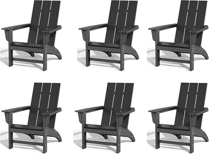 Poly Lumber Adirondack Chairs Set of 6, All-Weather Resistant Outdoor Patio Chairs, Look Like Wood, Pre-Assembled Outdoor Fire Pit Chair for Pool, Deck, Backyard, Garden, Black