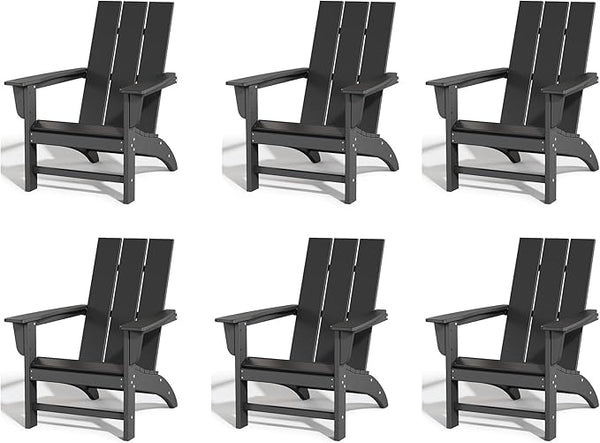 Poly Lumber Adirondack Chairs Set of 6, All-Weather Resistant Outdoor Patio Chairs, Look Like Wood - Photo 1