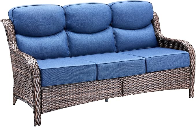 71'' Patio Couch Outdoor Wicker Sofa, Heavy Duty All-Weather Rattan 3-Seater Sofa with Deep Seating and Removable Cover - Photo 9