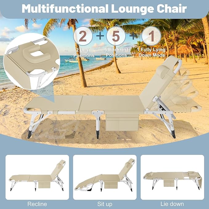 Slsy Folding Lounge Chairs Outdoor, Adjustable Sleeping Cot Chair - Photo 4