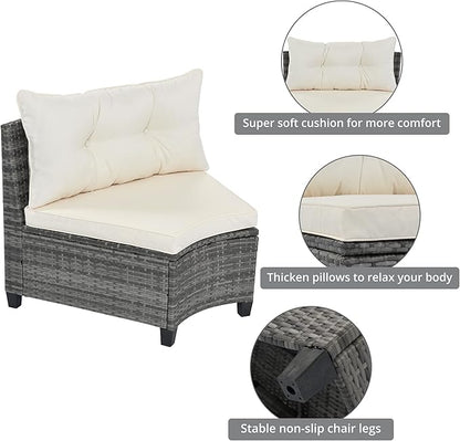 Quarte 8-Pieces Outdoor Wicker Round Sofa Set,All Weather PE Rattan Half-Moon Sectional Sets with Rectangular Coffee Table,Curved Sofa Set for Garden, Deck