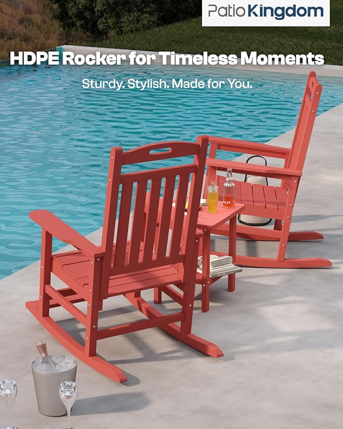 Classic Outdoor Rocking Chair Set with Side Table & 11FT Cantilever Umbrella, 4-Piece HDPE Rocking Lawn Chairs - Photo 7
