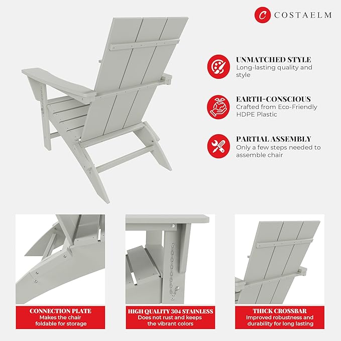 Costaelm Folding Adirondack Chairs, Outdoor Patio Adjustable Lawn Chairs - Photo 6