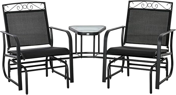 Outsunny Outdoor Glider Chairs with Coffee Table, Patio 2-Seat Rocking Chair Swing with Breathable Sling for Backyard - Photo 1
