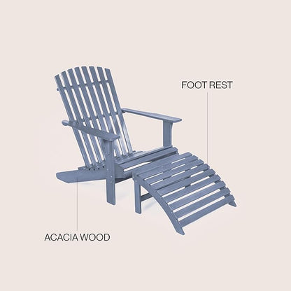 Eyely KDA1000E Zalenor 2-Piece Traditional Rustic Acacia Wood Adirondack Chair with Detachable Ottoman, Cashmere Blue