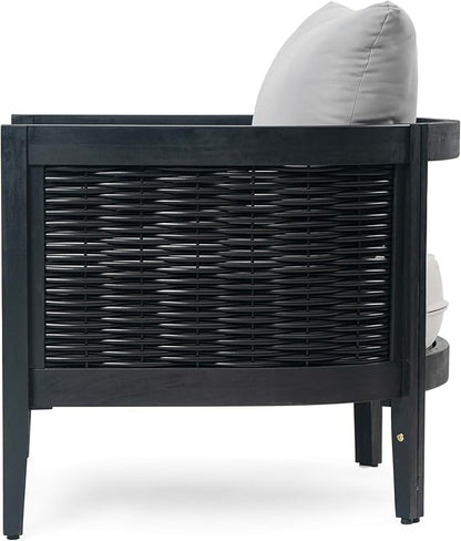 Merax Single Outdoor Acacia Wood Wicker Club Chair with Cushion,Patio Furniture Conversation Seat for Garden