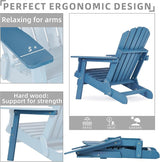 SoliWood Set of 2 Oversized Outdoor Wooden Folding Adirondack Chair with Retractable Ottoman - Photo 4
