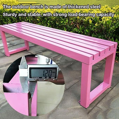 Weatherproof 40" Metal Outdoor Bench - Stylish Red Cast Iron Garden Furniture for Patio, Park, Lawn & Front Porch - Durable, Backless & Weather-Resistant Design