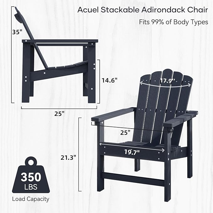 Stackable HDPE Adirondack Chairs Set of 2 – Durable, Weather-Resistant Outdoor Patio Seating - Photo 3